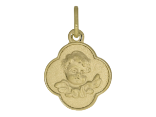 Kleeblatt, satiniert, Engel, Schutzengel, Taufanhänger, Gold, 14 Karat