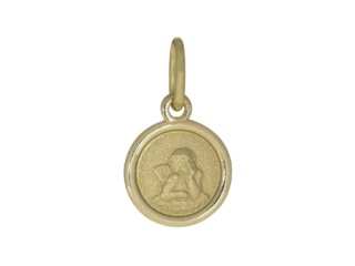 Engelanhänger, Taufanhänger, Rand pombiert, satiniert, Gelbgold, 14 Karat, 585