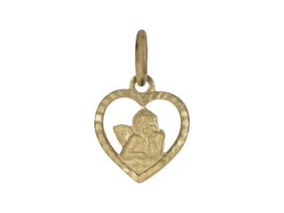 Herz, Engel, Rand diamantiert, satiniert, denkender Engel, Schutzengel, Gold, Gelbgold, 14 Karat