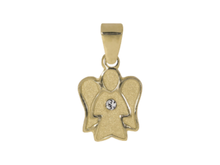 Kristall, Zirkonia, Schutzengel, weiß, glänzend, Glitzer, Stein, Edelstein, Schutzengel, Engelsfigur, Taufe, Anhänger, Gold, 14 Karat