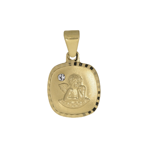 Taufanhänger mit Kristall, Engel, Schutzengel, diamantiert, Raffael-Engel, Gelbgold