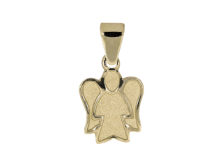 Engelsfigur, Taufanhänger, satiniert, Rand poliert, Schutzengel, Gelbgold, Gold, Schlaufe, 14 Karat