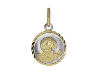 Engelskopf, Pausbacken, diamantiert, bicolor, Anhänger, Schutzengel, Taufe