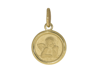Engelanhänger, rund, Gold, Taufanhänger, satiniert, Gelbgold