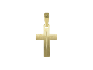 Taufanhänger, diamantiert, Innenkreuz, satiniert, Gelbold, 14 Karat, 585, Anhänger, Kreuz