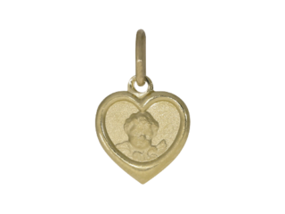 Engel, Rand pombiert und poliert, Engelskopf, Herz, Herzanhänger, Taufe, Gold, Anhänger, Schutzengel