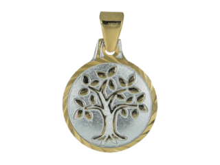 Lebensbaum, Symbol, Schlaufe, bicolor, Taufanhänger, Blätter, Baum, diamantiert, weißgold, Gelbgold, 14 Karat