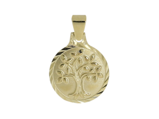 Taufanhänger, Lebensbaum, Baum, Gelbgold, 585, 14 Karat, Rand diamantiert, Schlaufe