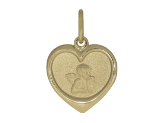 denkender Engel, Rahmen, Gelbgold, 14 Karat, pombiert, poliert, satiniert, Taufanhänger, Kettenanhänger