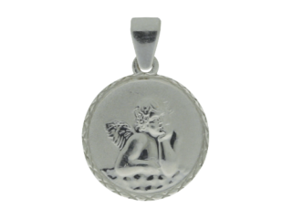 Taufanhänger, Engel, Schlaufe, Rand diamantiert, Silber