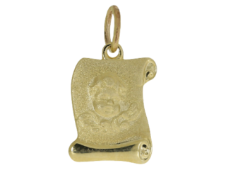 Rolle, Engel, Taufanhänger, Schutzengel, Engelskopf, Kettenanhänger, satiniert, Gelbgold, Gold, 14 karat