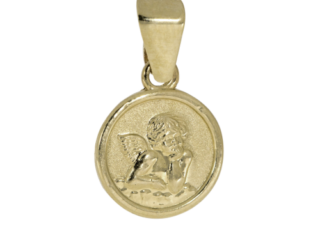 Schutzengel für Taufkette, 14 Karat Gelbgold, rund, 8 mm